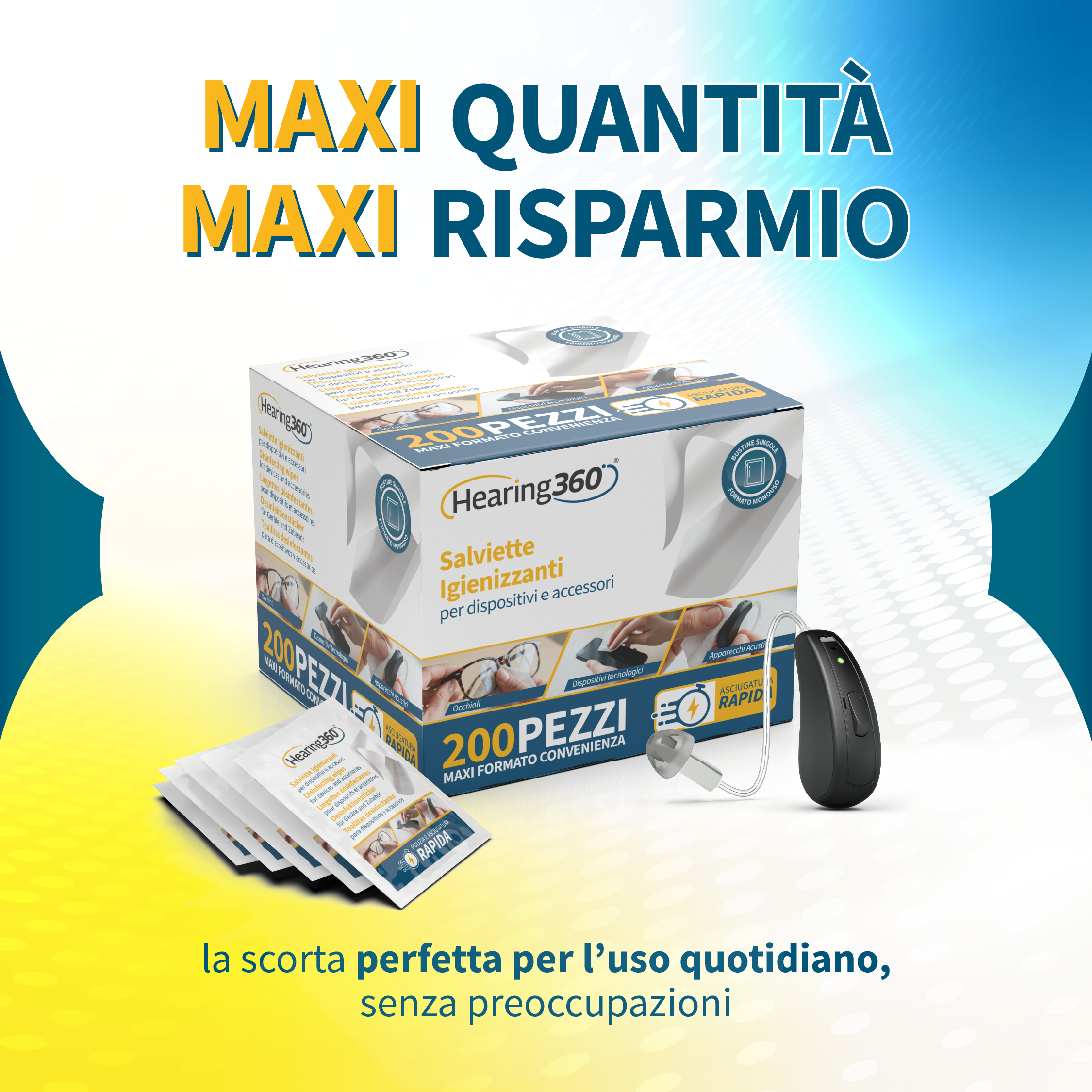 Scatola da 200 Salviette Detergenti Igienizzanti Salviettine per Apparecchi Acustici