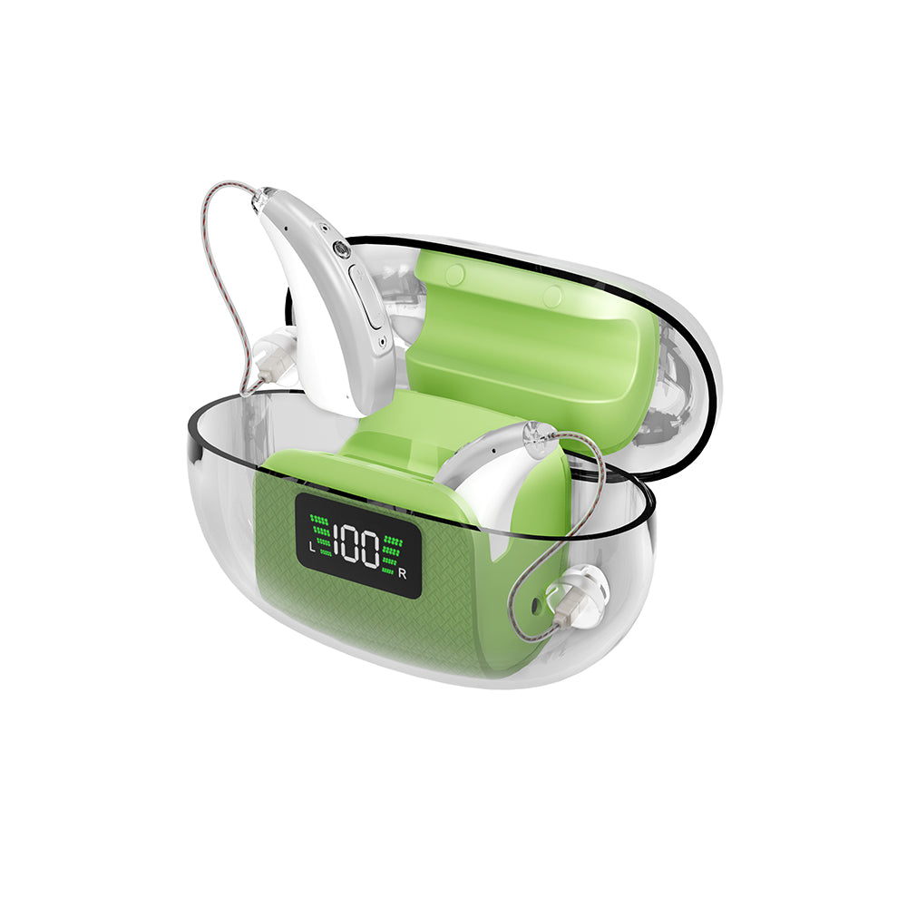 Amplificatori Acustici Ricaricabili Bluetooth GM303 con Bluetooth, App per Regolazione del Suono e Custodia Disinfettante UV-C