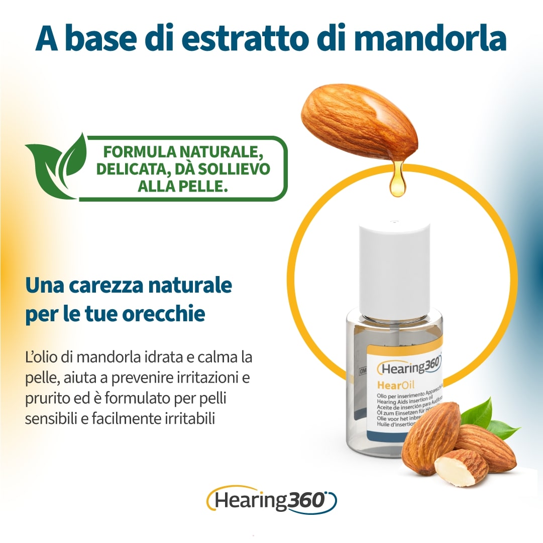 Olio alla Mandorla Naturale Lubrificante da 15 ml per facilitare l'inserimento e l'estrazione di Apparecchi Acustici