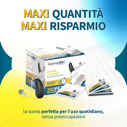 Scatola da 200 Salviette Detergenti Igienizzanti Salviettine per Apparecchi Acustici