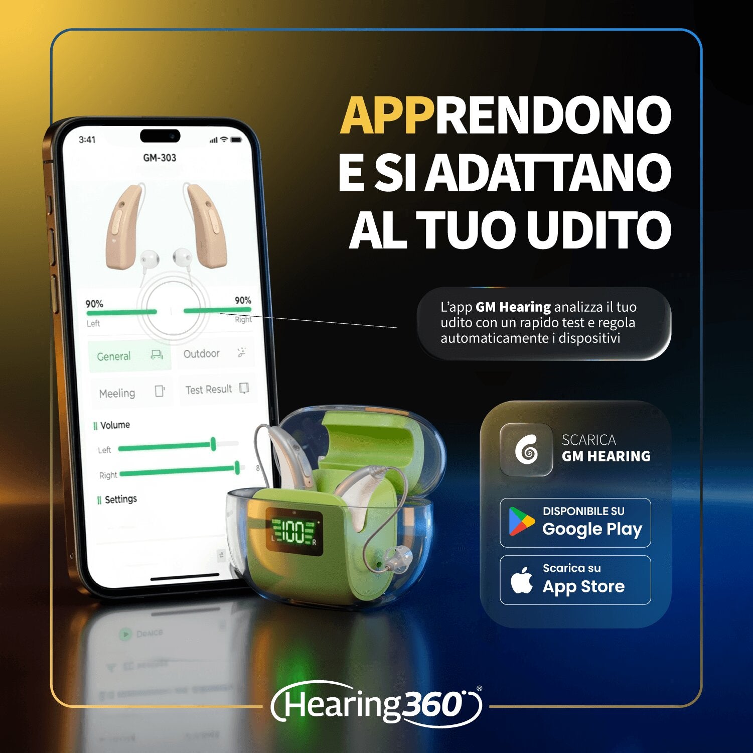Amplificatori Acustici Ricaricabili Bluetooth GM303 con Bluetooth, App per Regolazione del Suono e Custodia Disinfettante UV-C