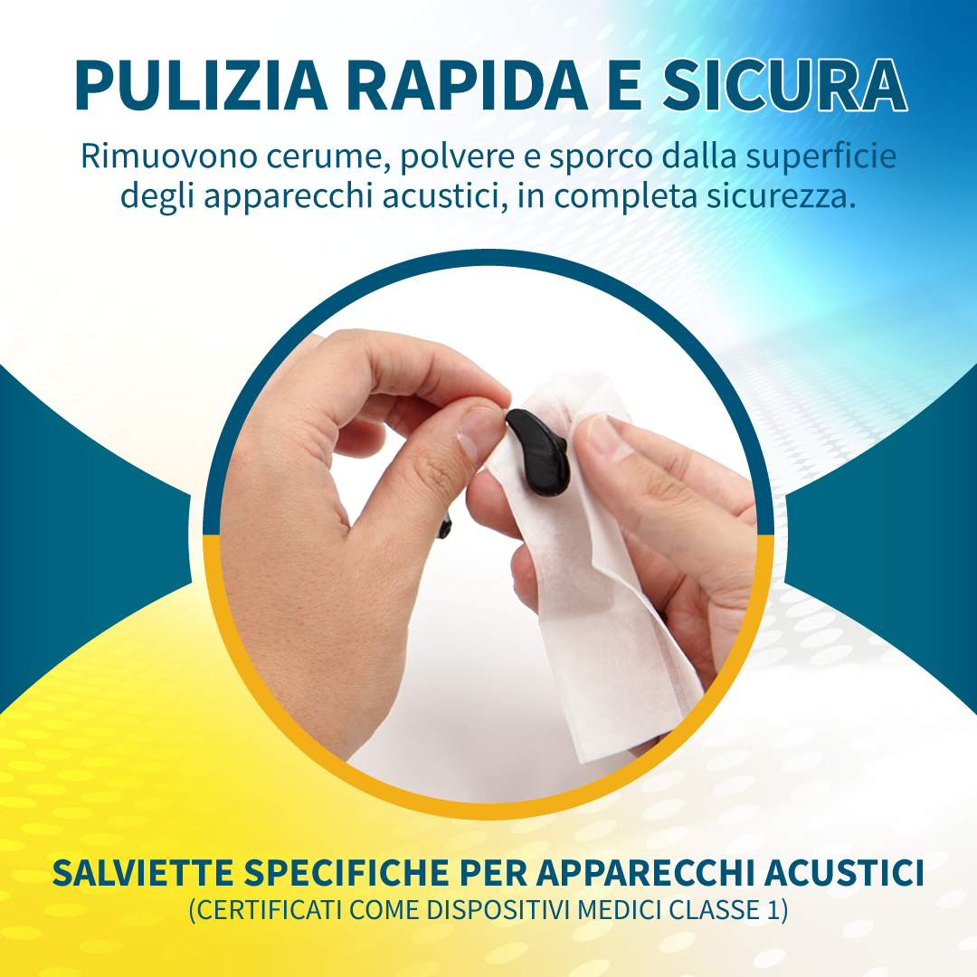 Scatola da 30 Salviette Detergenti Igienizzanti Salviettine per Apparecchi Acustici