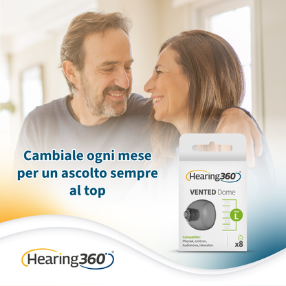 8 Cupole Dome VENTED Compatibili con gli Apparecchi Acustici Phonak RIC e Open Fit