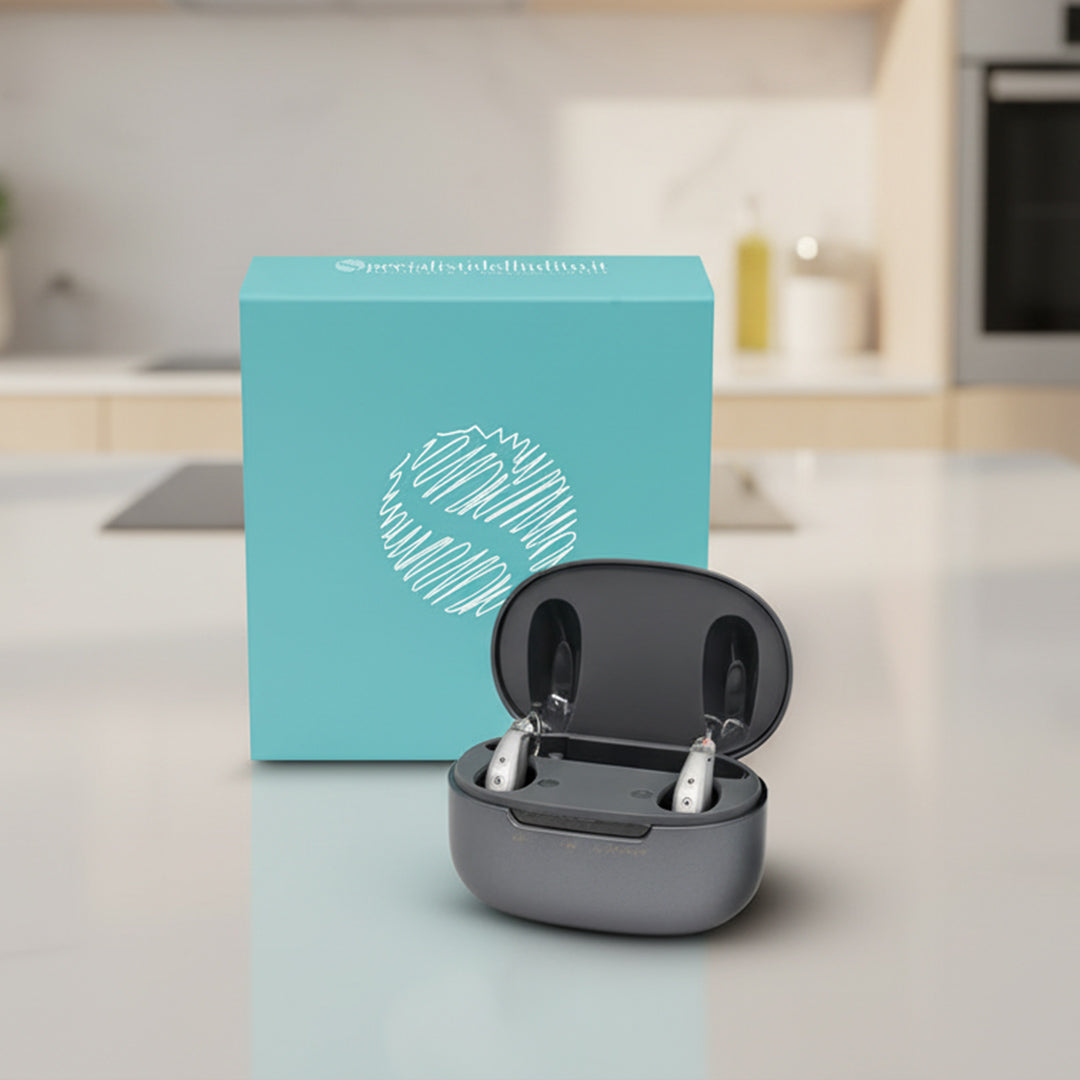 Amplificatori Acustici Ricaricabili Bluetooth SDU-W3 con App di Autoregolazione del Suono e Custodia per la Sterilizzazione UV