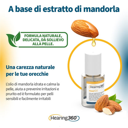Olio alla Mandorla Naturale Lubrificante da 15 ml per facilitare l'inserimento e l'estrazione di Apparecchi Acustici
