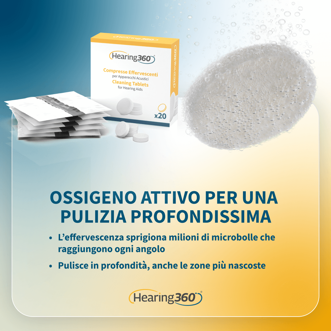 Scatola 20 Compresse Effervescenti per la Pulizia di Apparecchi Acustici