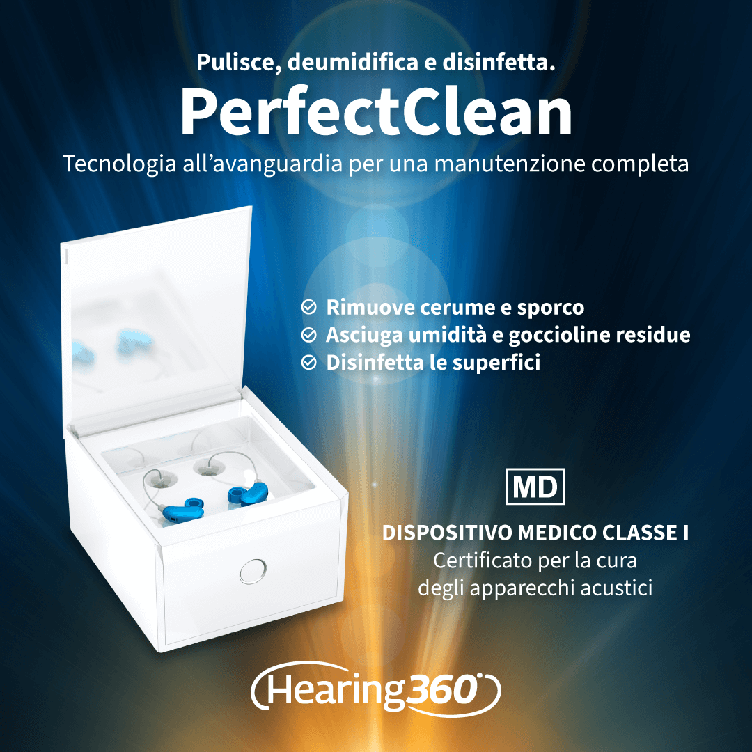 Perfect Clean Stazione per Pulizia, Deumidificazione e Disinfezione UV degli Apparecchi Acustici